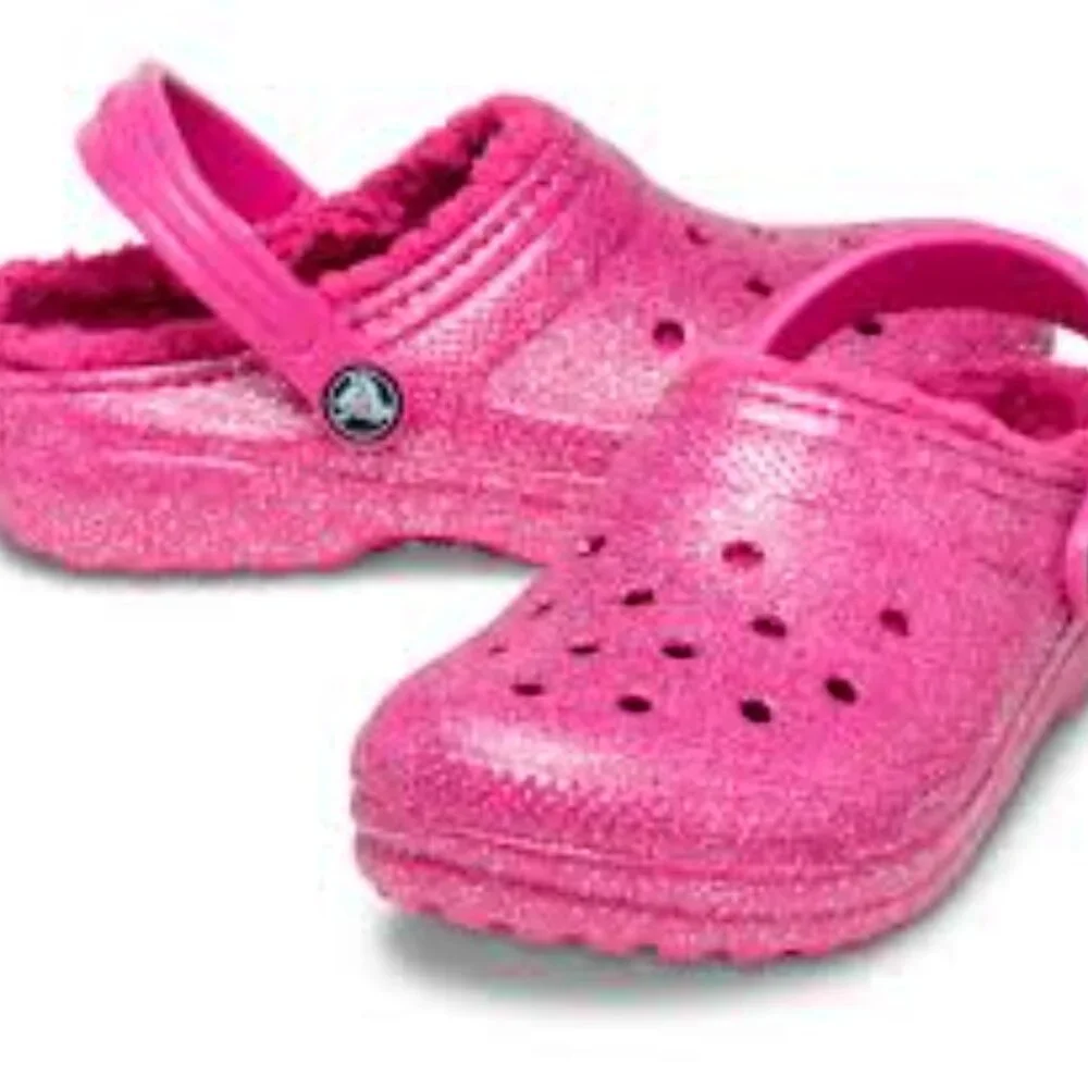 Crocs Girl's Pink Classic Lined Glitter Slip-On Casual Clogs Size‎ US 13